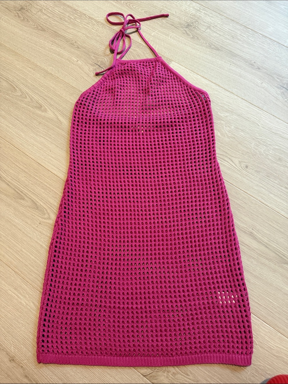 Women’s Fuchsia Crochet Halter Swim Cover-Up